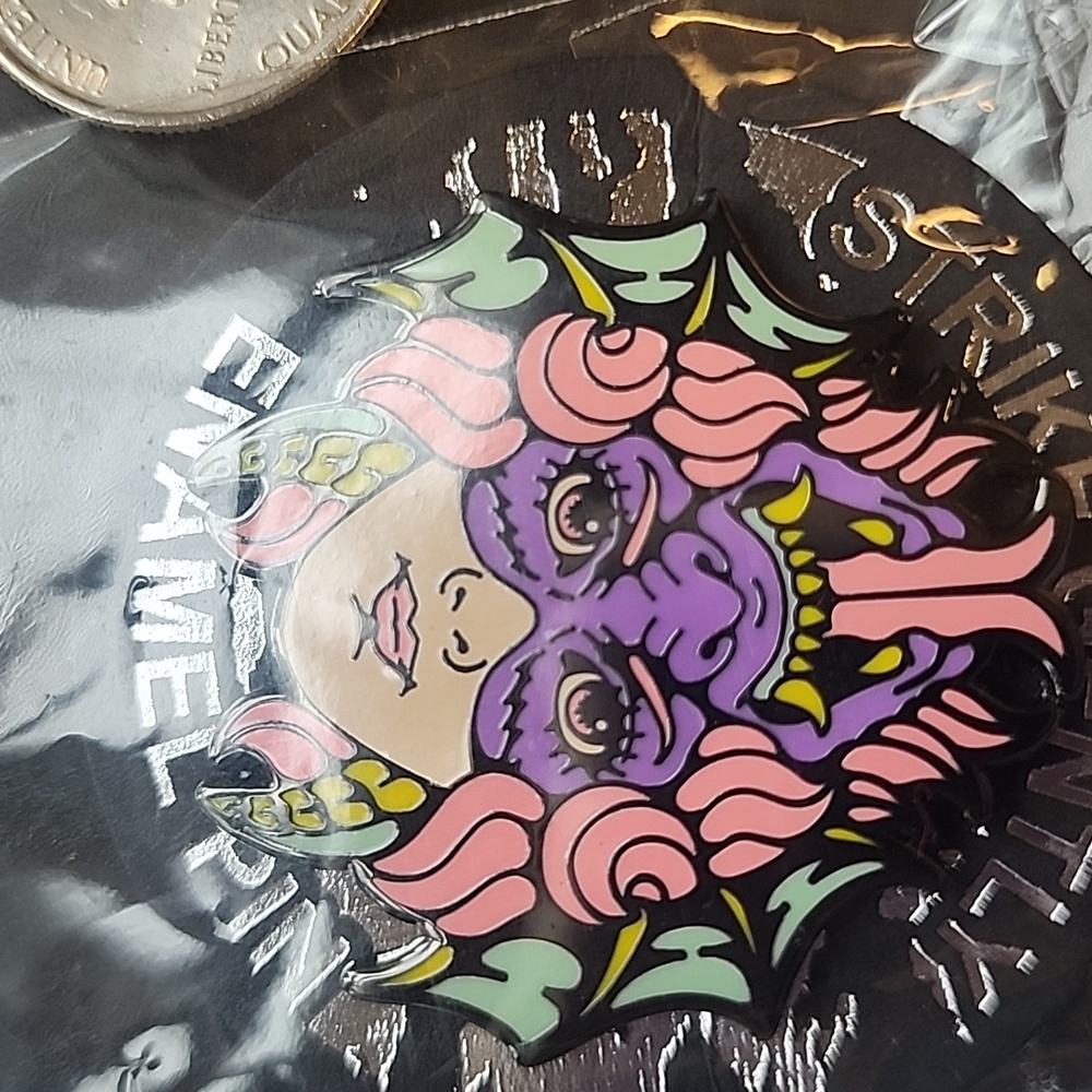 Colorful Enamel Pin with Masked Face Design